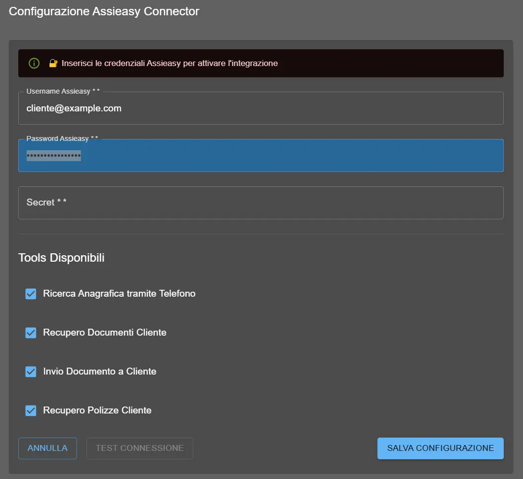 AI4CALL - MCP Assieasy Connector Configurazione