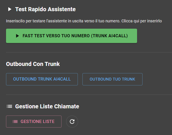 Schermata della gestione Outbound