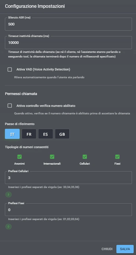 Configurazione Impostazioni