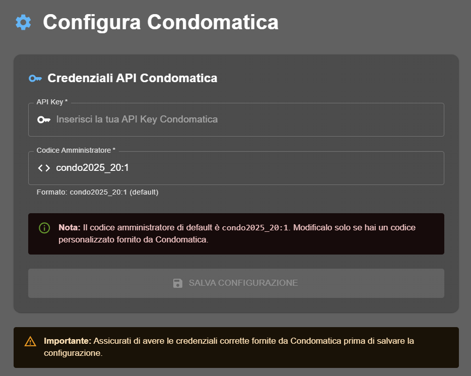 Configurazione Credenziali