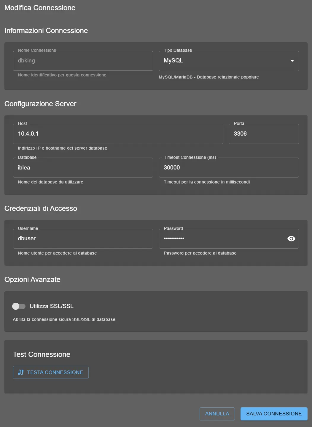 Configurazione connessione database AI4CALL