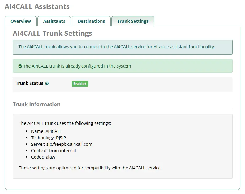 Procedura creazione Trunk PJSIP su FreePBX da Modulo AI4CALL