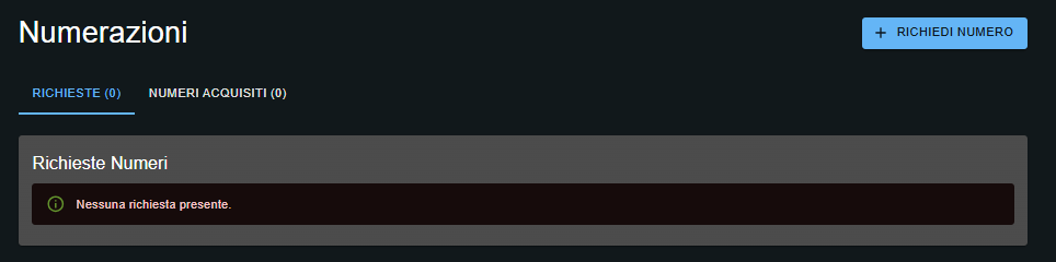 Lista numerazioni richieste ed acquistate