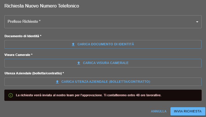 Richiesta numero telefonico